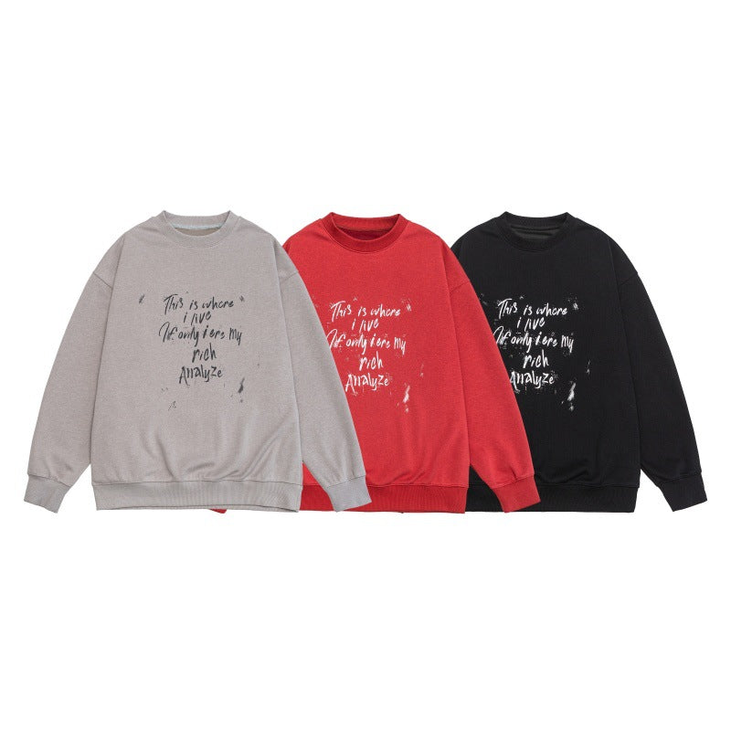 Unisex Lockeres Oversize-Sweatshirt mit verwaschenem Script‑Print, gerippten Bündchen und Relaxed‑Fit Shop Nory