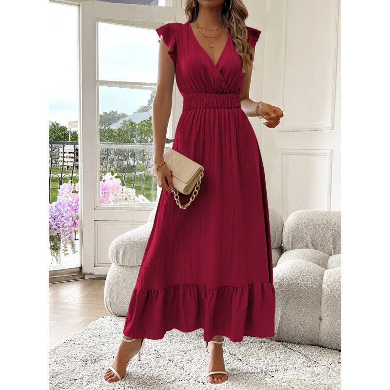 Damen Maxikleid mit voluminösen Rüschenärmel und elegantem Bund