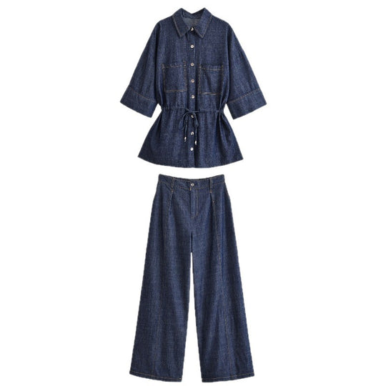 Damen Weite High-Waist Denim-Hose mit Bügelfalte und weitem Bein Shop Nory