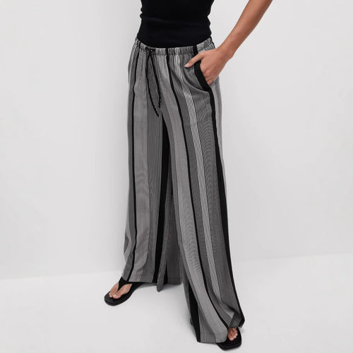 Damen Weite Palazzo-Hose mit Gummibund, Tunnelzug und vertikalem Streifenmuster Shop Nory