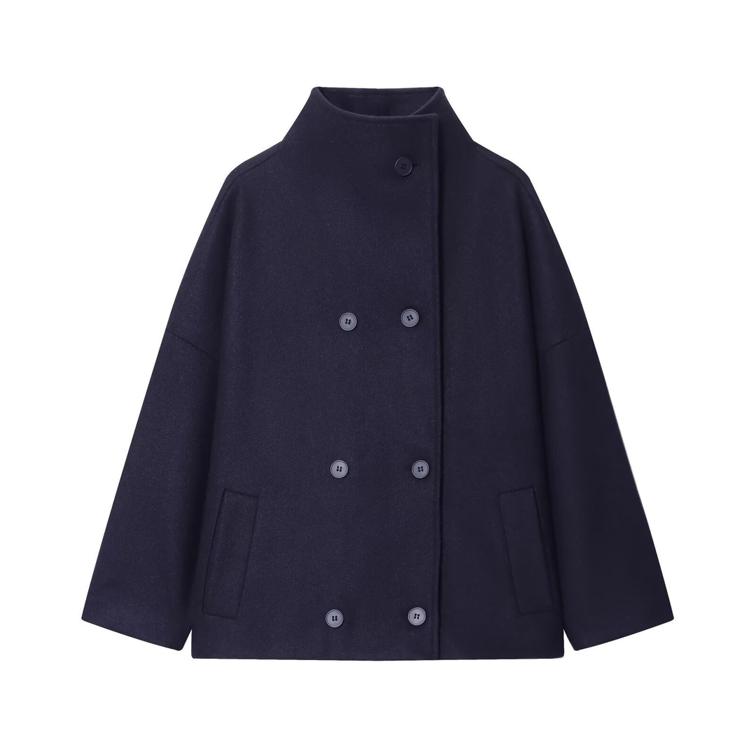 Damen Kurzes Cape-Mantel aus Wollmix mit hohem Stehkragen und doppelreihiger Knopfleiste Shop Nory