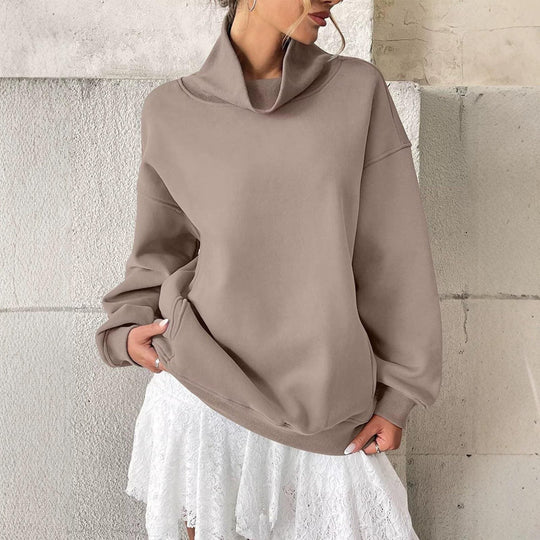 Damen Lässiges Oversize-Sweatshirt mit Schlauchkragen und Kängurutasche Shop Nory