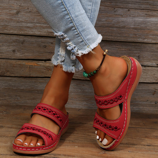 Damen Komfort-Sandalen mit doppeltem Riemen, Stickerei und gepolstertem Fußbett Shop Nory