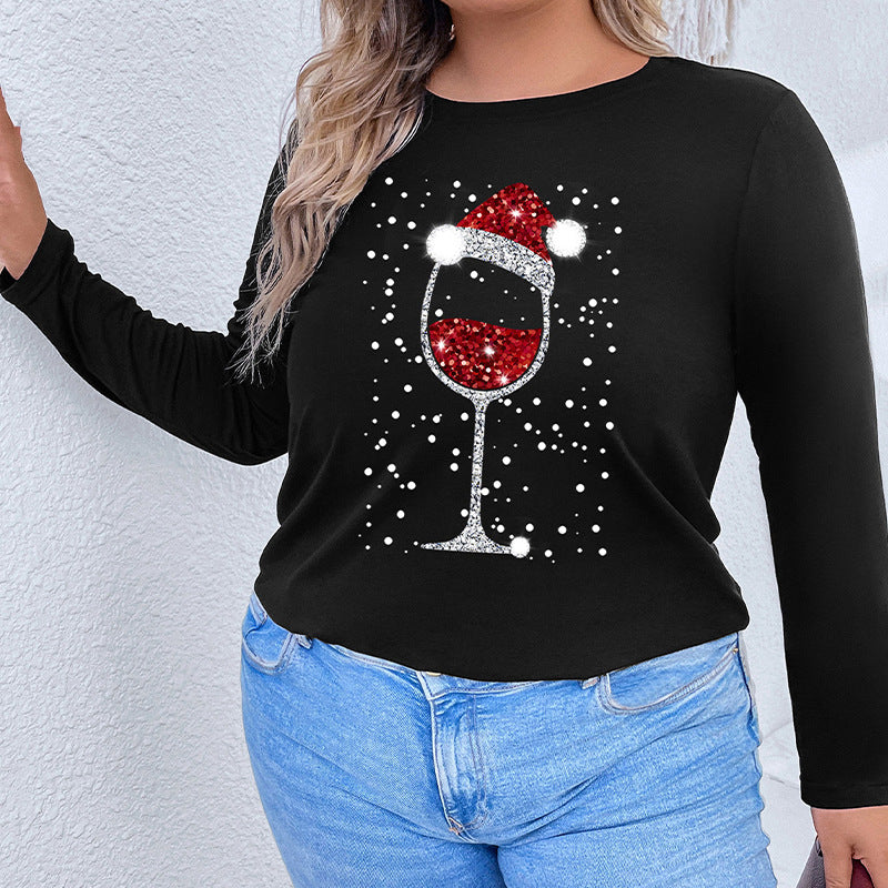 Damen Langarmshirt mit funkelndem Weihnachts-Weinglas-Print Shop Nory