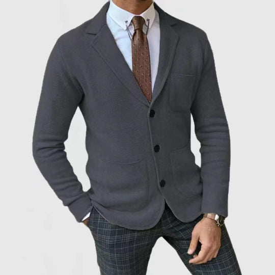 Herren lässige Strickjacke mit Knopfleiste und aufgesetzten Taschen