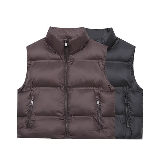 Damen Wattierte Cropped‑Steppweste mit hohem Stehkragen und Reißverschlusstaschen Shop Nory