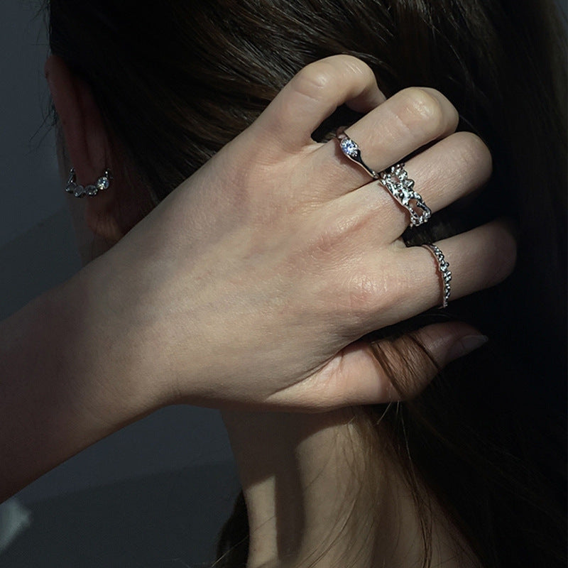 Damen Offener Ring mit kunstvollem Design und funkelndem Kristall Shop Nory