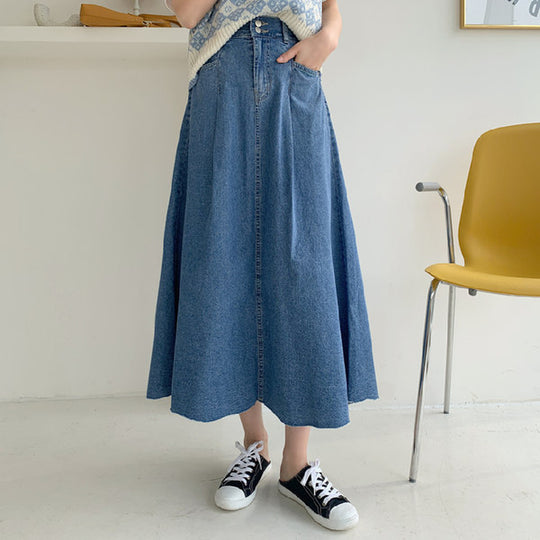 Damen Langer Jeans-Culotte-Rock mit hoher Taille, kastiger A-Linien-Silhouette und Eingrifftaschen Shop Nory