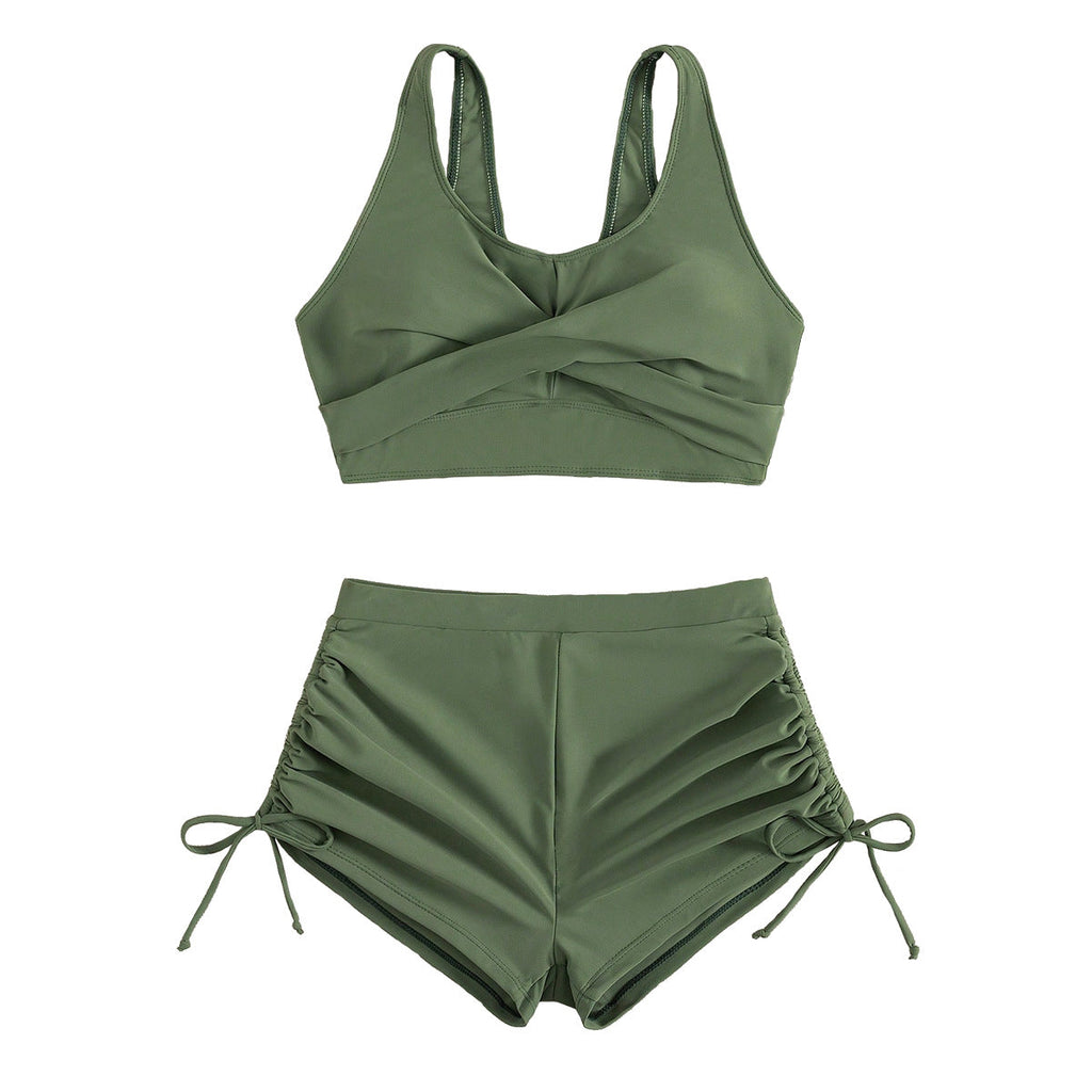 Damen Sportlicher Bikini mit gerafften Shorts