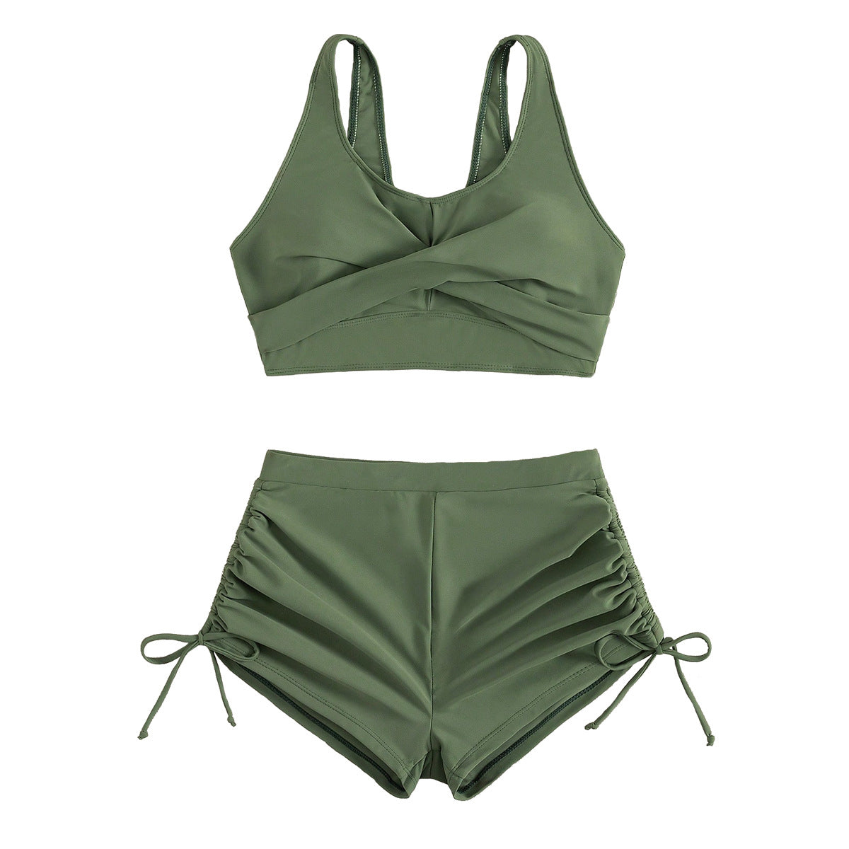 Damen Sportlicher Bikini mit gerafften Shorts