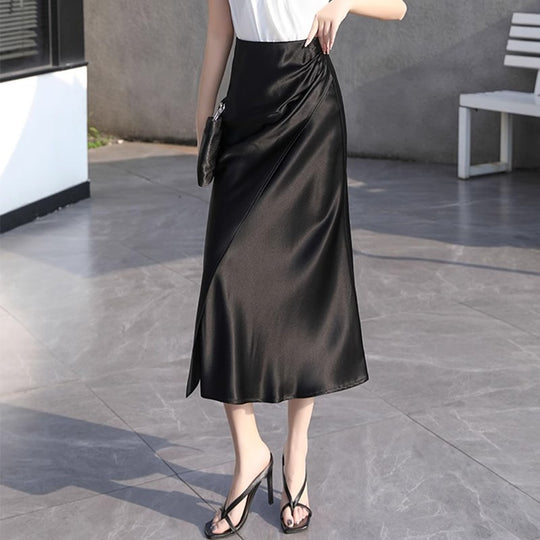 Damen Eleganter Satin-Midi-Rock Shop Nory