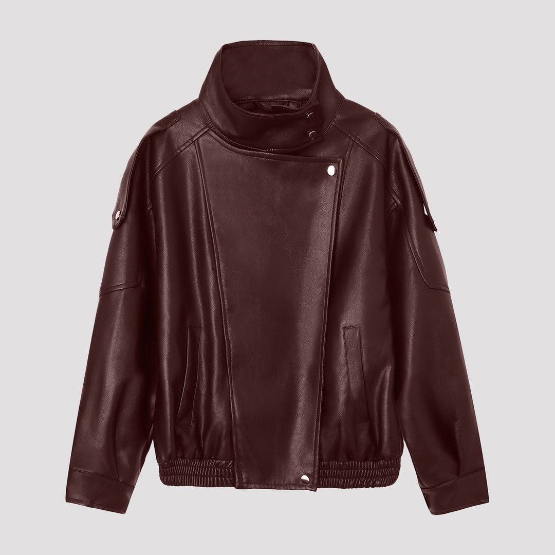 Damen Oversize-Kunstlederjacke mit hohem Stehkragen und asymmetrischer Blende Shop Nory