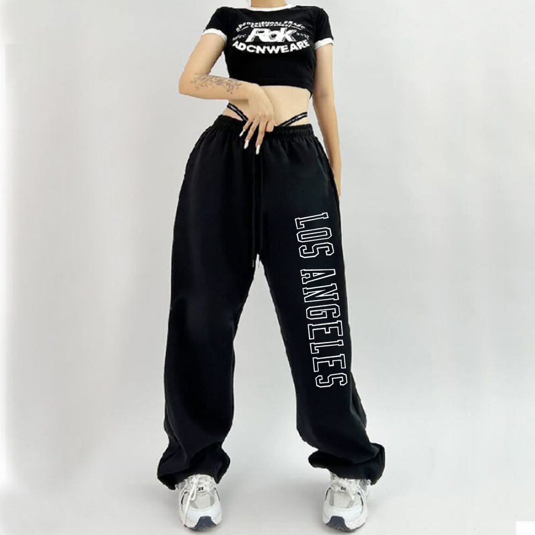 Damen nan weiche Highwaist-Sweatpants mit seitlichem New York-Print, elastischem Bund und Kordel Shop Nory