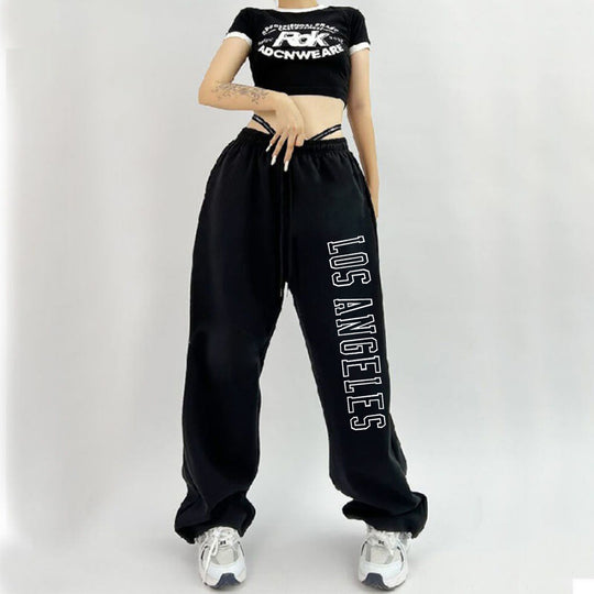 Damen nan weiche Highwaist-Sweatpants mit seitlichem New York-Print, elastischem Bund und Kordel Shop Nory