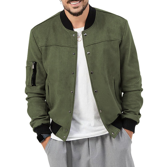 Herren nan Bomberjacke in Wildlederoptik mit Druckknopfleiste, Ärmeltasche und elastischen Rippbündchen Shop Nory