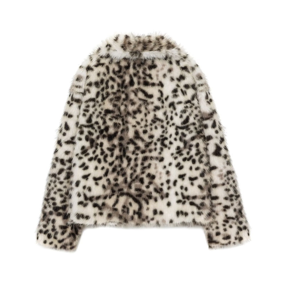 Damen Kurzjacke aus Kunstfell mit Leopard-Print und voluminösem Schalkragen Shop Nory