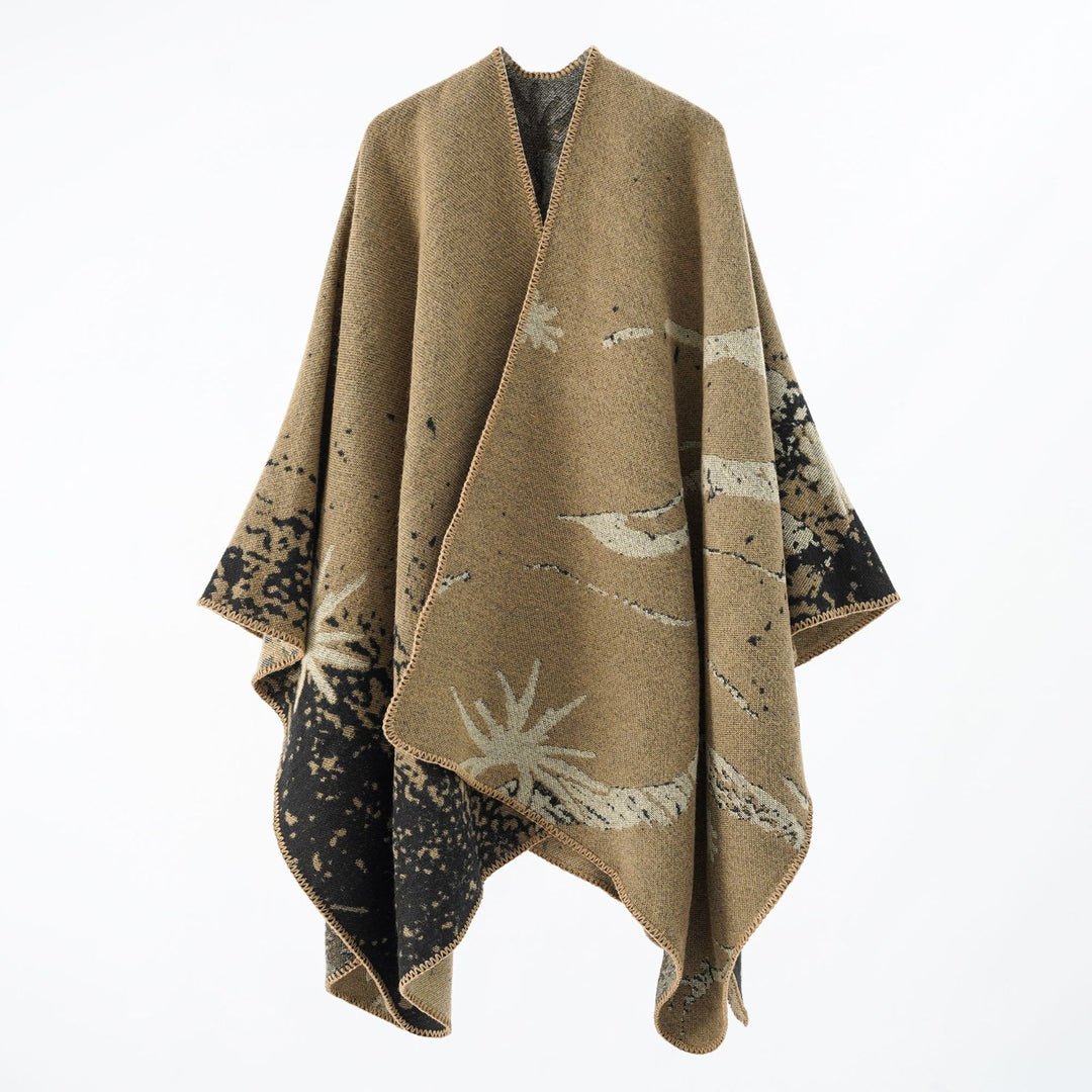 Damen Überschnittenes Jacquard‑Wickelcape aus feinem Strick mit asymmetrischem Saum Shop Nory