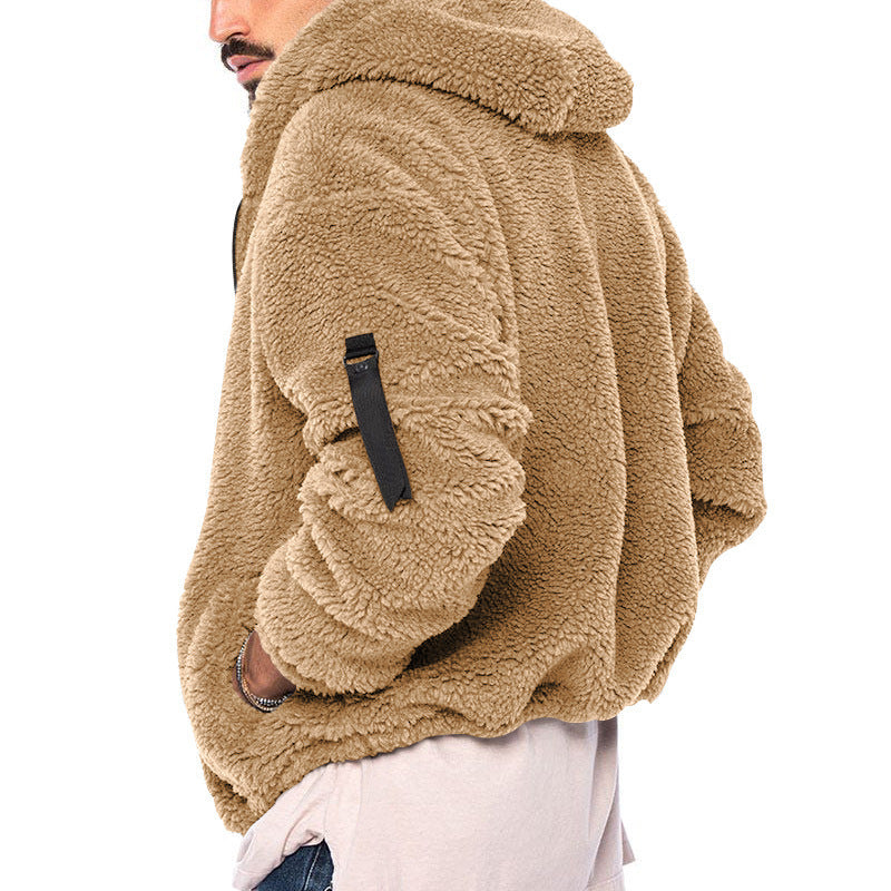 Herren nan Sherpa-Fleece Kapuzenjacke mit durchgehendem Reißverschluss und Ärmel-Tasche