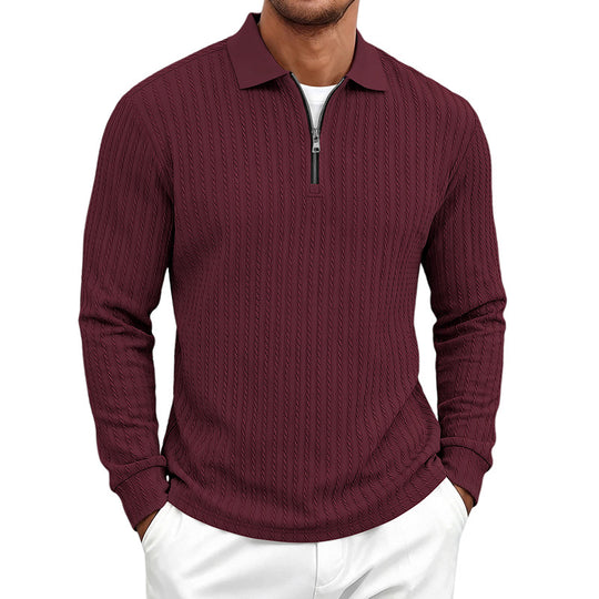 Herren Feinstrick-Polotroyer mit verdecktem Halbzip und Zopfstruktur Shop Nory