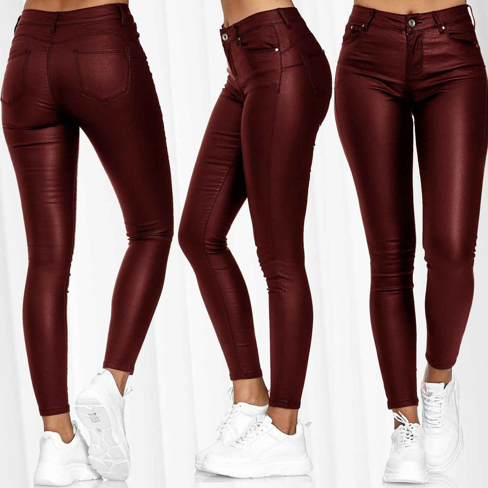 Damen Beschichtete High-Waist Skinny-Jeansoptik Hose Shop Nory