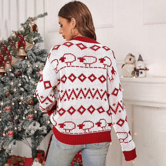 Damen Festlicher Jacquard-Pullover mit Schafbordüre und gerippten Bündchen Shop Nory
