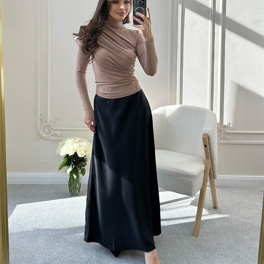 Damen Fitted Langarmshirt mit Stehkragen und seitlicher Raffung Shop Nory