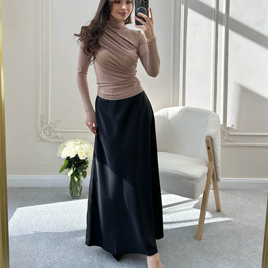 Damen Fitted Langarmshirt mit Stehkragen und seitlicher Raffung Shop Nory