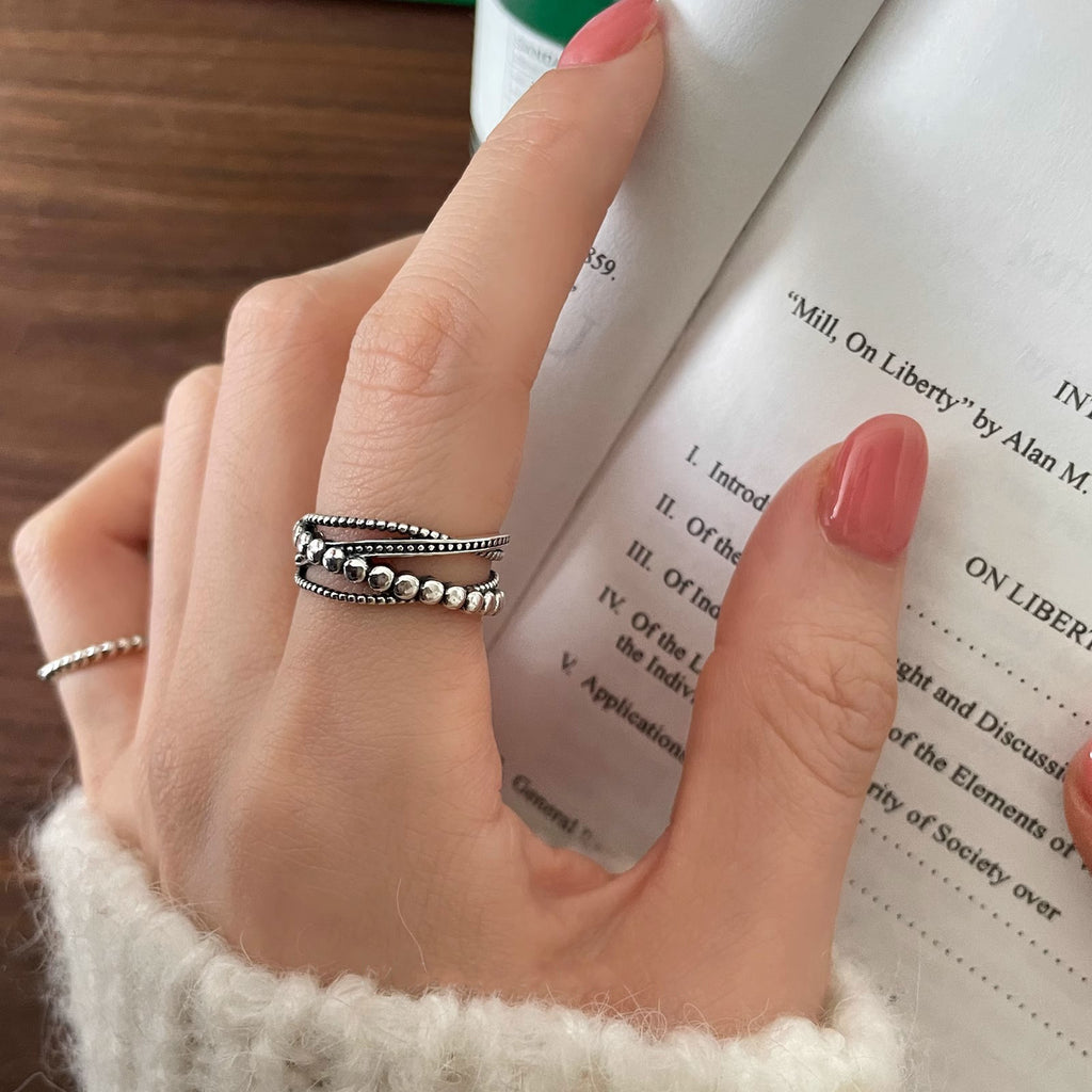 Damen filigraner Glitzerring mit perlenförmiger Struktur Shop Nory