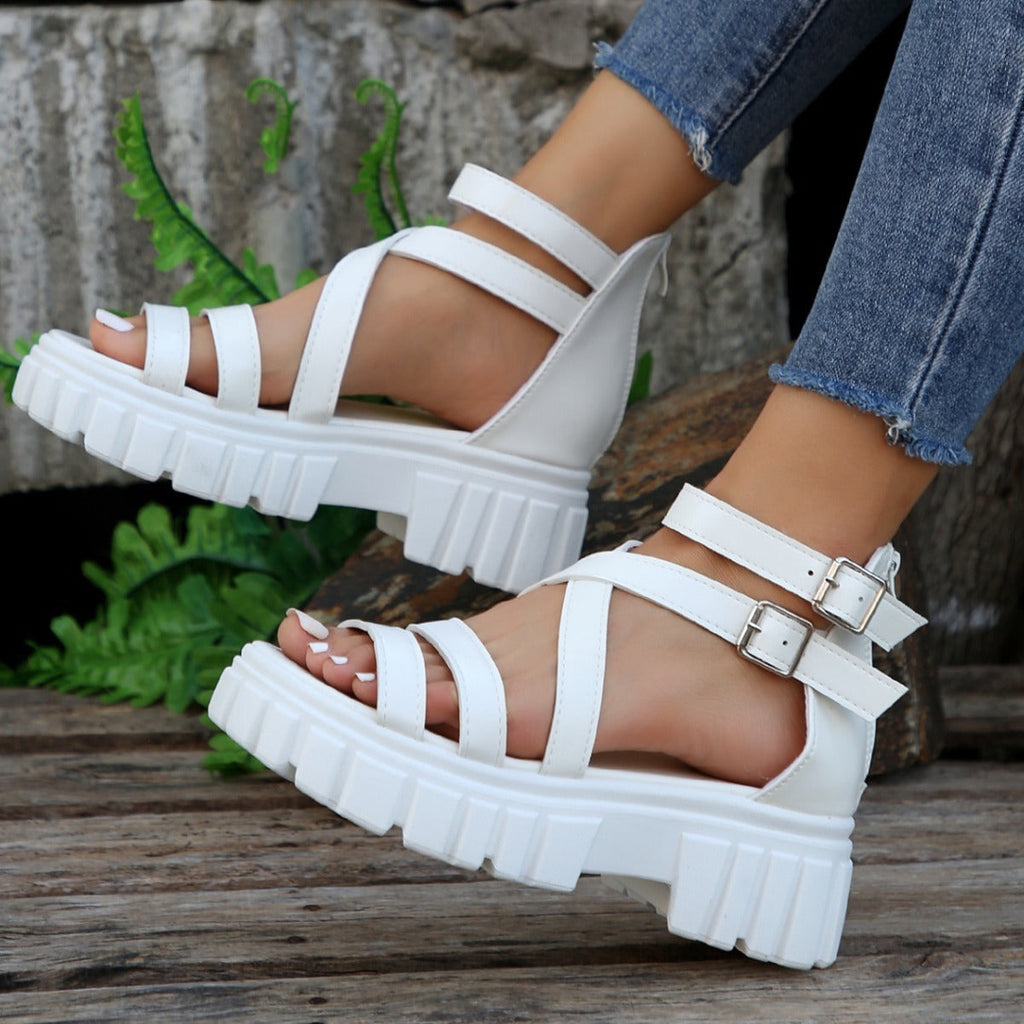 Damen Plateausandalen mit verstellbaren Riemen und robustem Profil