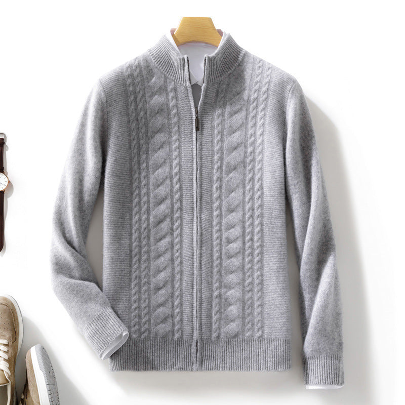 Herren Zipper‑Strickjacke mit Zopfmuster und Stehkragen Shop Nory
