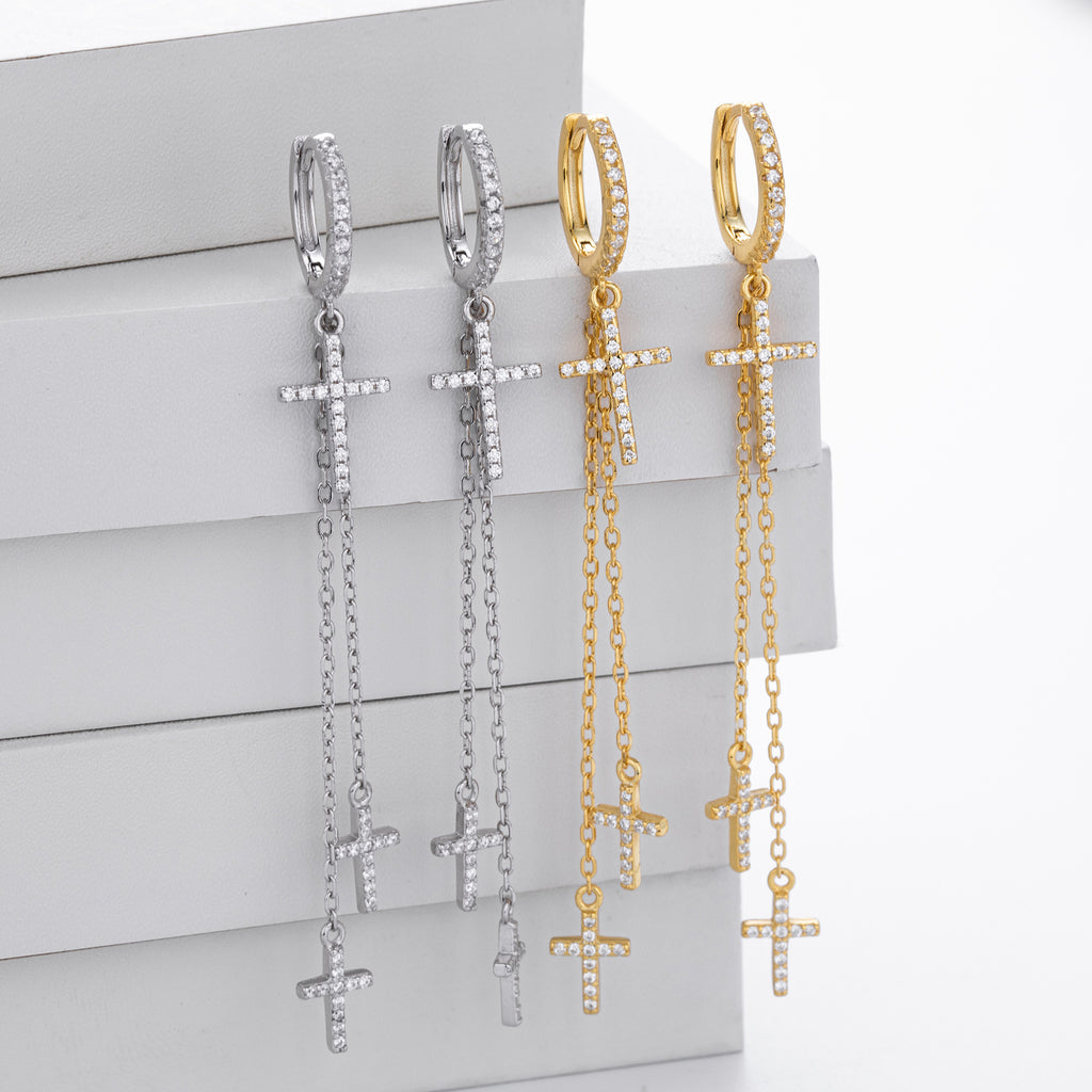 Damen Ohrhänger mit bezauberndem Kreuzdesign aus hochwertigem 925 Sterling Silber und funkelnden Zirkon-Akzenten Shop Nory