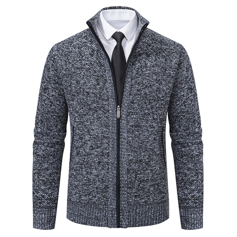 Herren elegante Strickjacke mit hohem Kragen und praktischem Reißverschluss