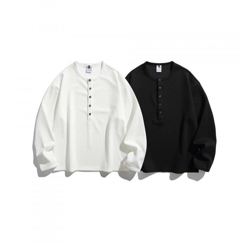 Unisex Waffelstruktur-Henleyshirt mit Knopfleiste und Oversize-Schnitt Shop Nory