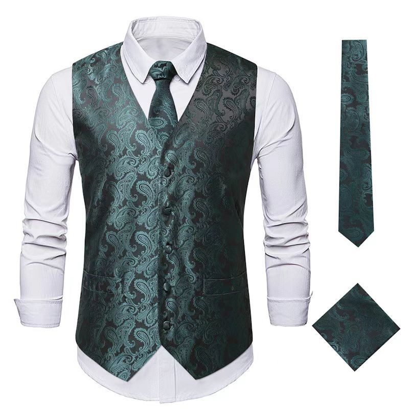 Herren Paisley Satin Anzugweste Set mit Krawatte und Einstecktuch Shop Nory