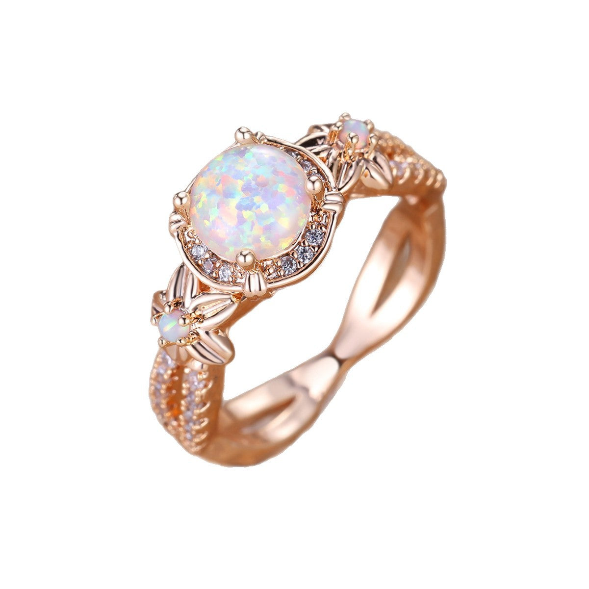 Damen Ring mit filigranem Opalmotiv und funkelnden Zirkonia Shop Nory