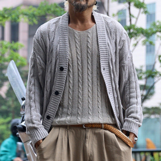 Herren Grobstrick-Cardigan mit Zopfmuster und Knopfleiste Shop Nory