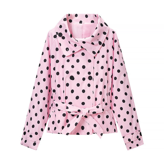 Damen Kurztrenchjacke im Polka‑Dot‑Muster, doppelreihig mit Taillengürtel Shop Nory