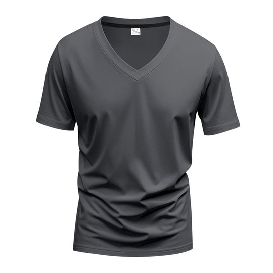 Herren nan klassisches V-Ausschnitt T-Shirt aus feinem Baumwolljersey mit verstärktem Nackenband und Doppelnaht Shopnory
