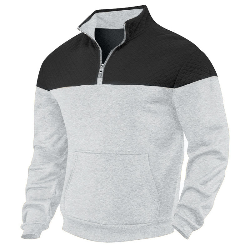 Herren nan gestepptes Sweatshirt mit Stehkragen, Halbreißverschluss und Kängurutasche Shop Nory