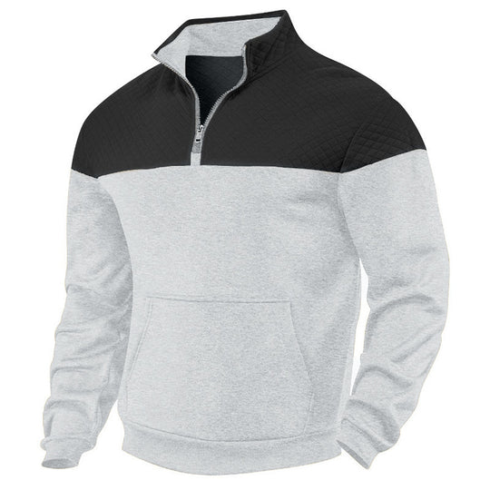 Herren nan gestepptes Sweatshirt mit Stehkragen, Halbreißverschluss und Kängurutasche Shop Nory