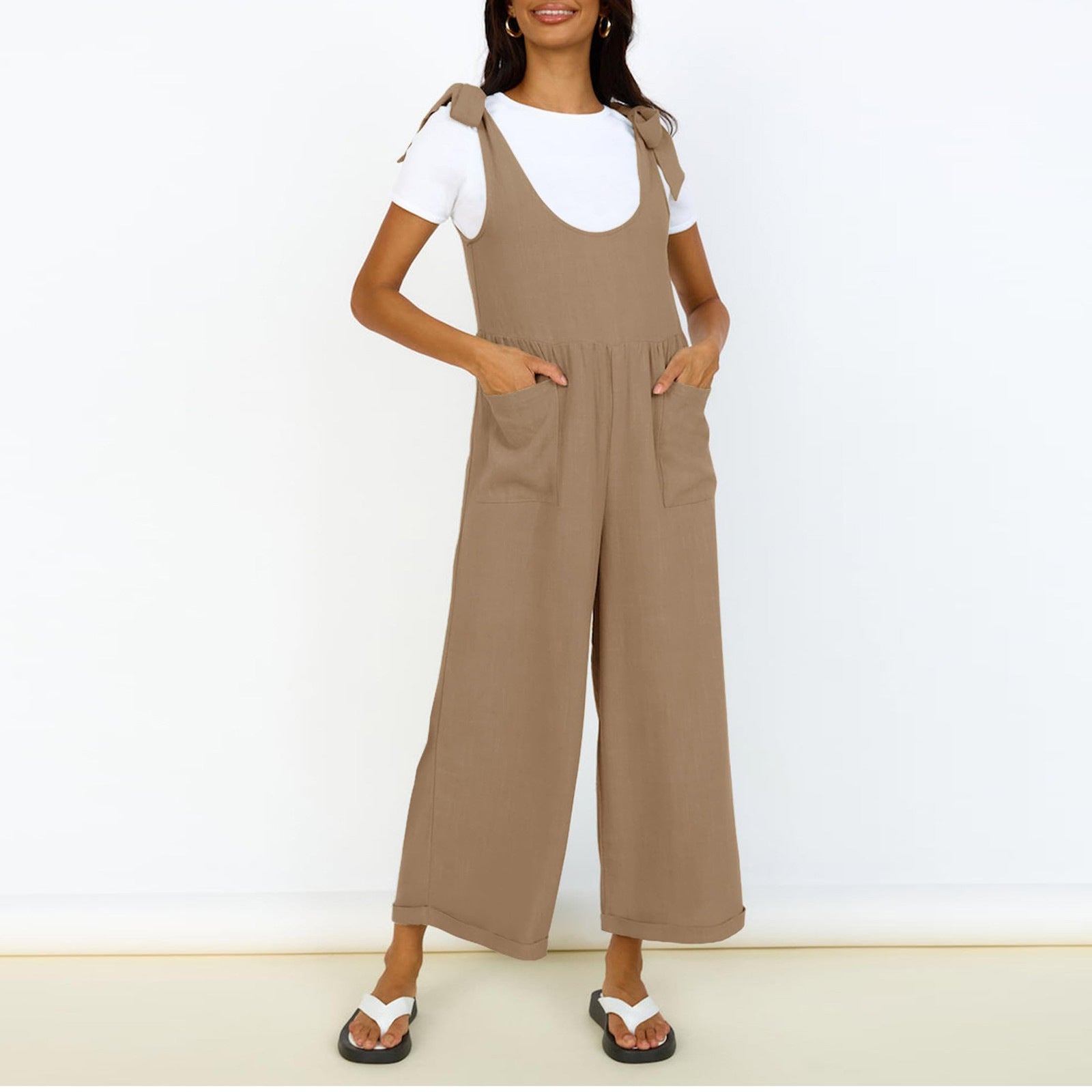 Damen Lässiger Jumpsuit mit verstellbaren Trägern und weitem Bein