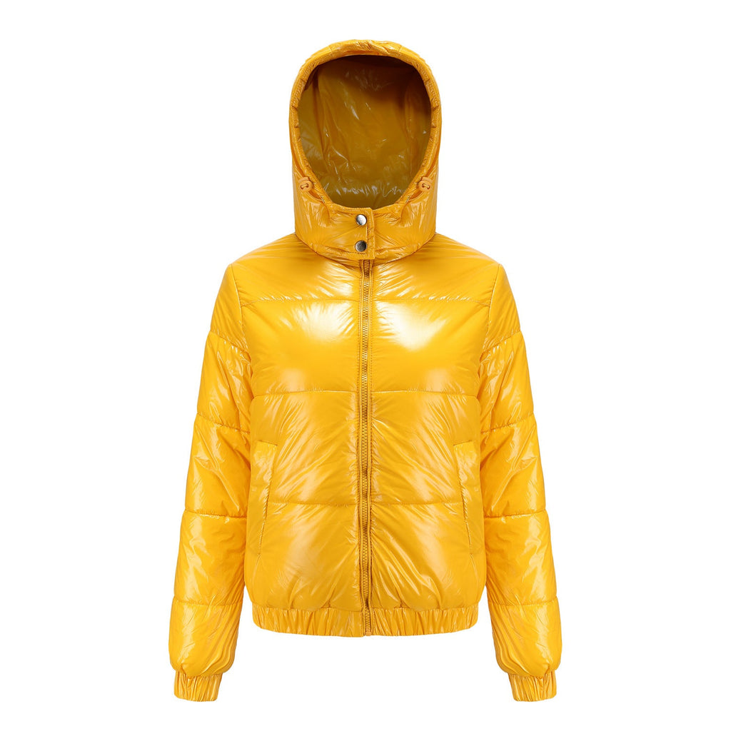 Damen Hochglänzende Steppjacke mit abnehmbarer Kapuze ShopNory