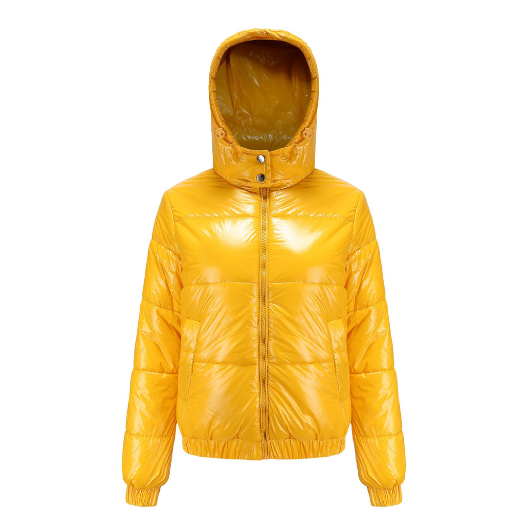 Damen Hochglänzende Steppjacke mit abnehmbarer Kapuze ShopNory