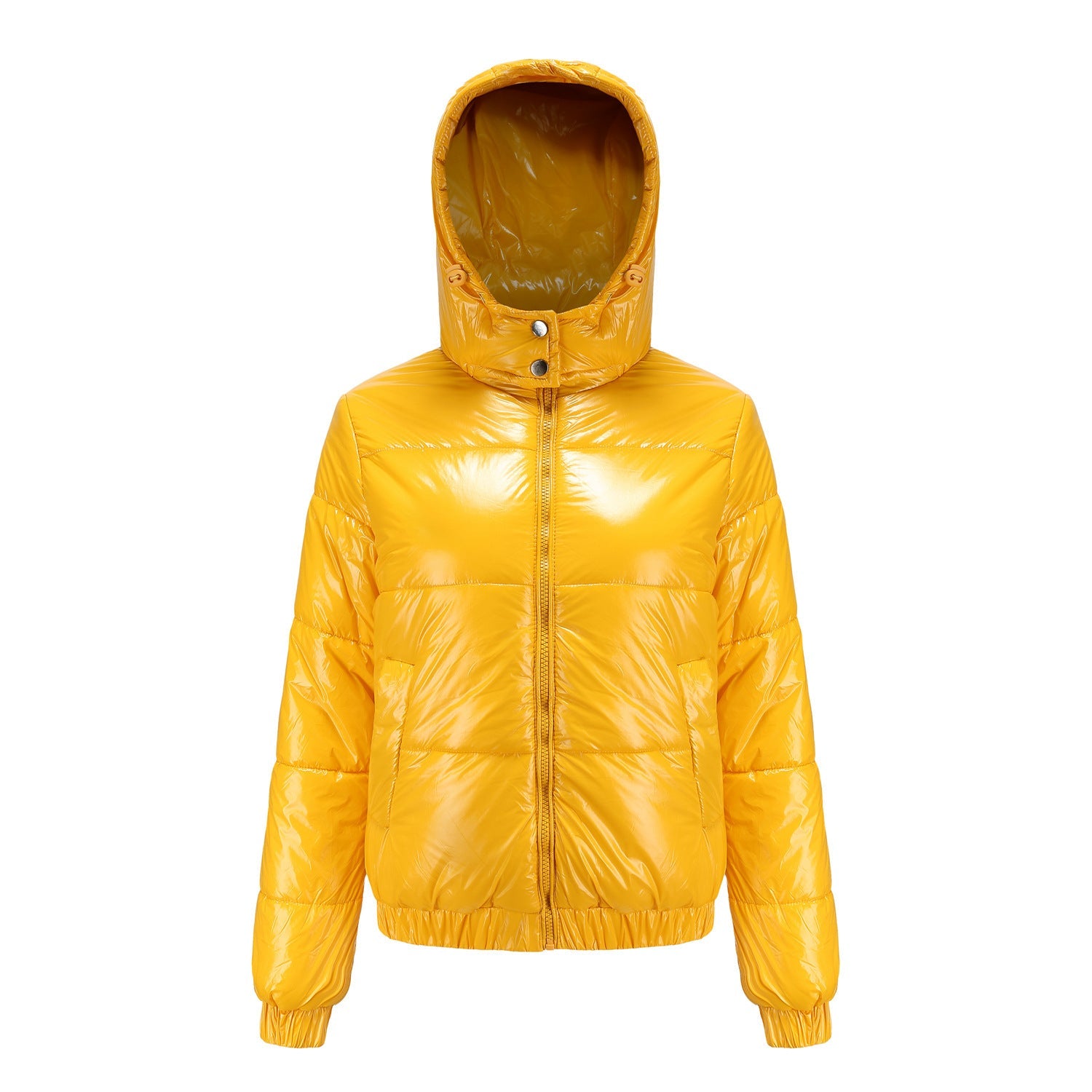 Damen Hochglänzende Steppjacke mit abnehmbarer Kapuze ShopNory