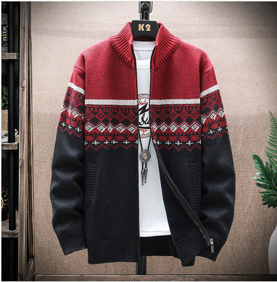 Herren Strickjacke mit nordischem Muster und modischem Reißverschluss