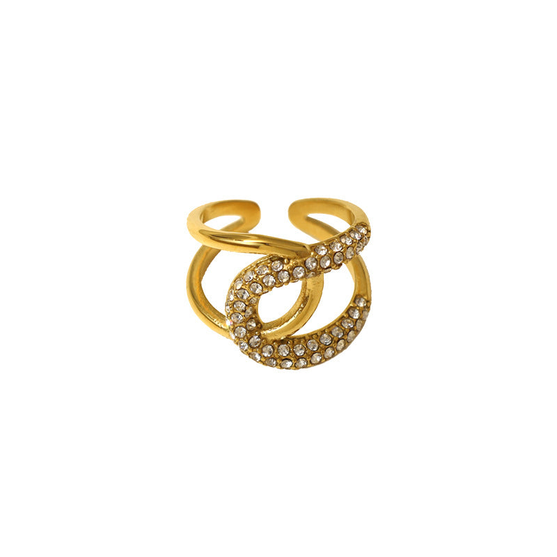 Damen Offener Wellenring mit funkelnden Kristallen Shop Nory