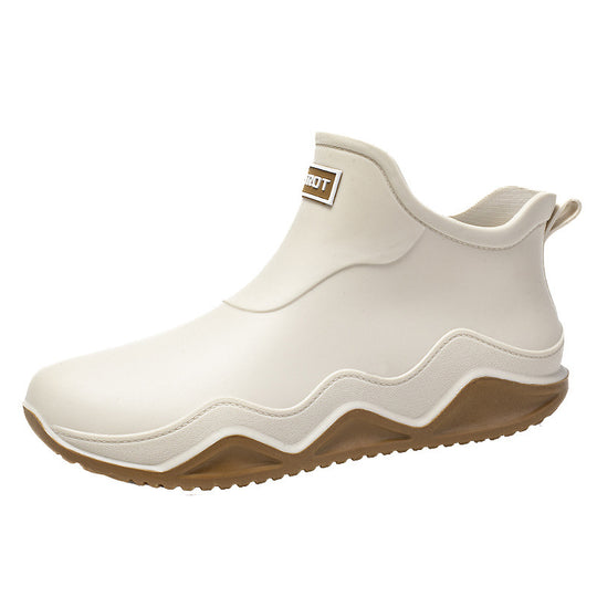 Damen Wasserdichte Slip-On Ankle‑Gummistiefelette mit umgeschlagenem Strickkragen Shop Nory