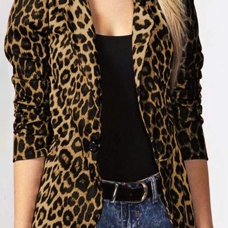 Damen Elegante Leopard-Muster Blazerjacke mit tailliertem Schnitt