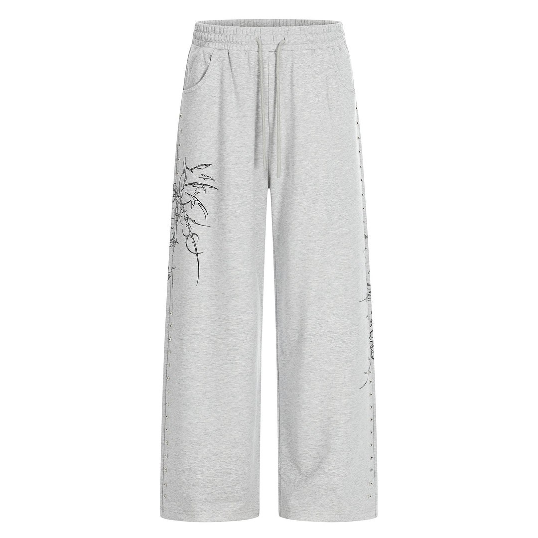 Damen Weite Sweatpants mit Tunnelzug, Ziernieten und grafischem Print Shop Nory