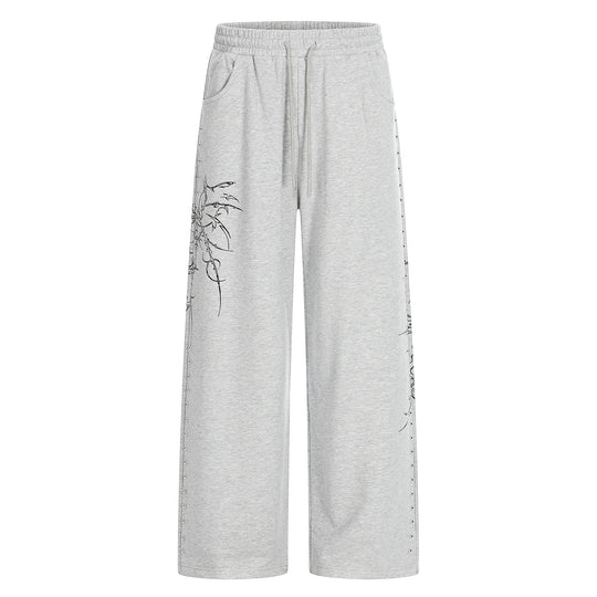 Damen Weite Sweatpants mit Tunnelzug, Ziernieten und grafischem Print Shop Nory